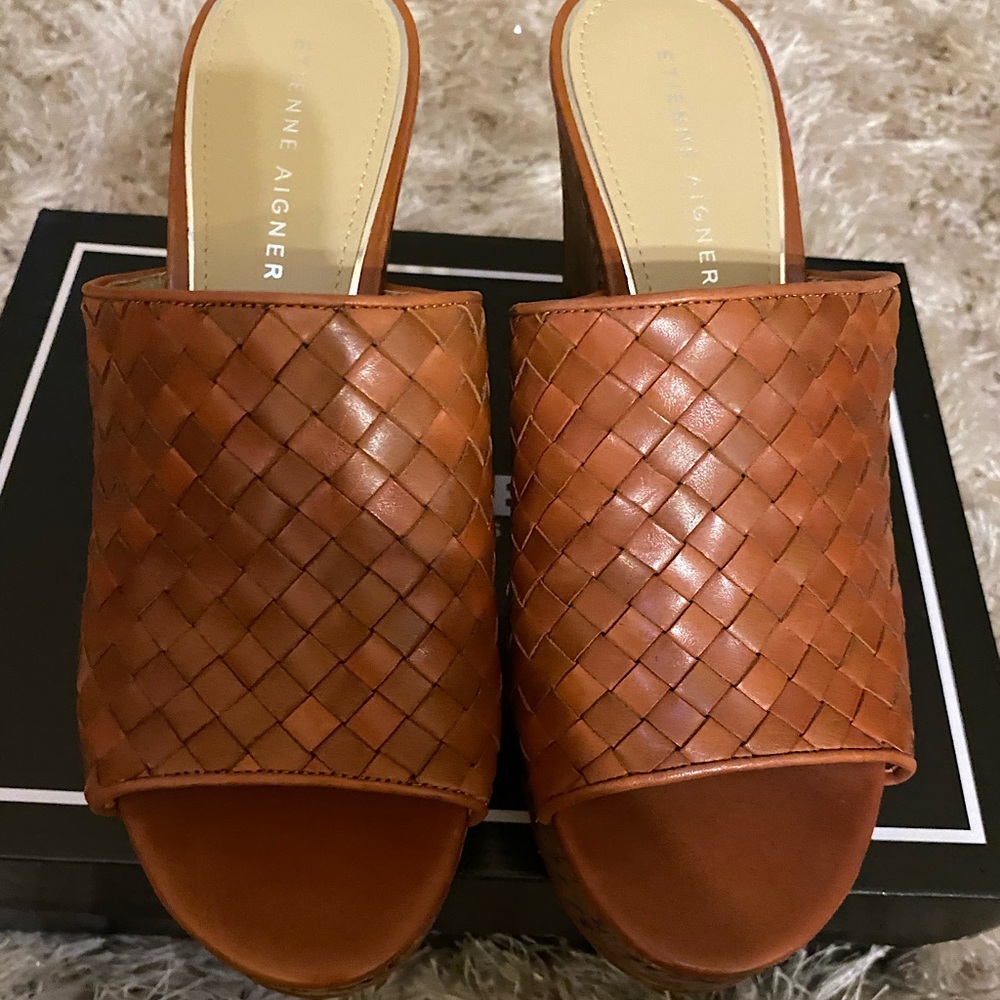 BRAND NEW, Never worn Etienne Aigner brown wedge heels